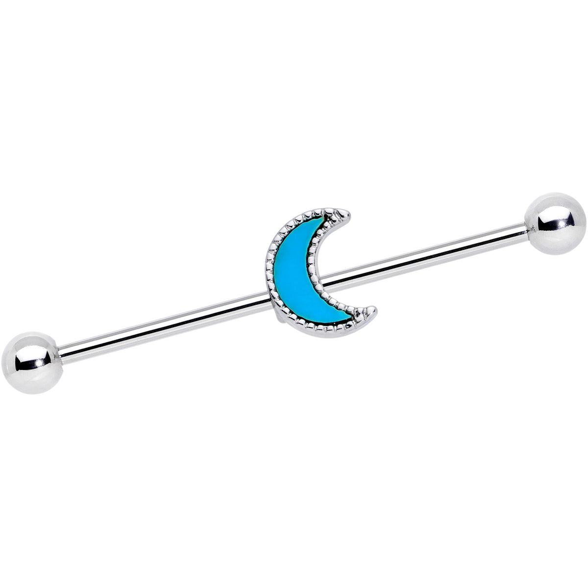 14G Faux Turquoise Crescent Moon Industrial Barbell 38mm