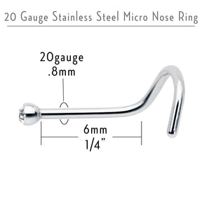 20G Stainless Steel Crystalline Gem Micro Nose Ring Twister