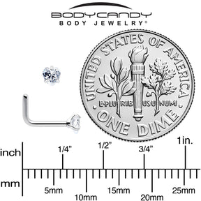 18G 1/4 Clear Heart 3mm CZ Gem Steel L-Shape Nose Ring