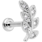 16G 1/4 Clear CZ Gem Leaf Internally Threaded Labret Tragus