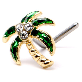 20G 1/4 Clear Gem Golden Palm Tree Style L Shape Nose Ring