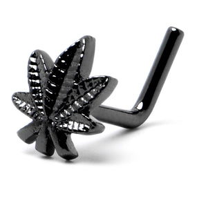 20G 1/4 Black Texture Pot Leaf L Shape Nose Ring