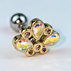 16G 1/4 Aurora Gem Golden Crown Deluxe Cartilage Tragus Earring