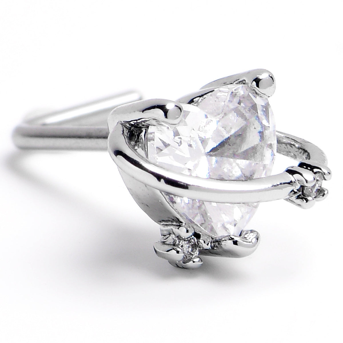 20G 1/4 Clear CZ Gem Heart Saturn L Shape Nose Ring