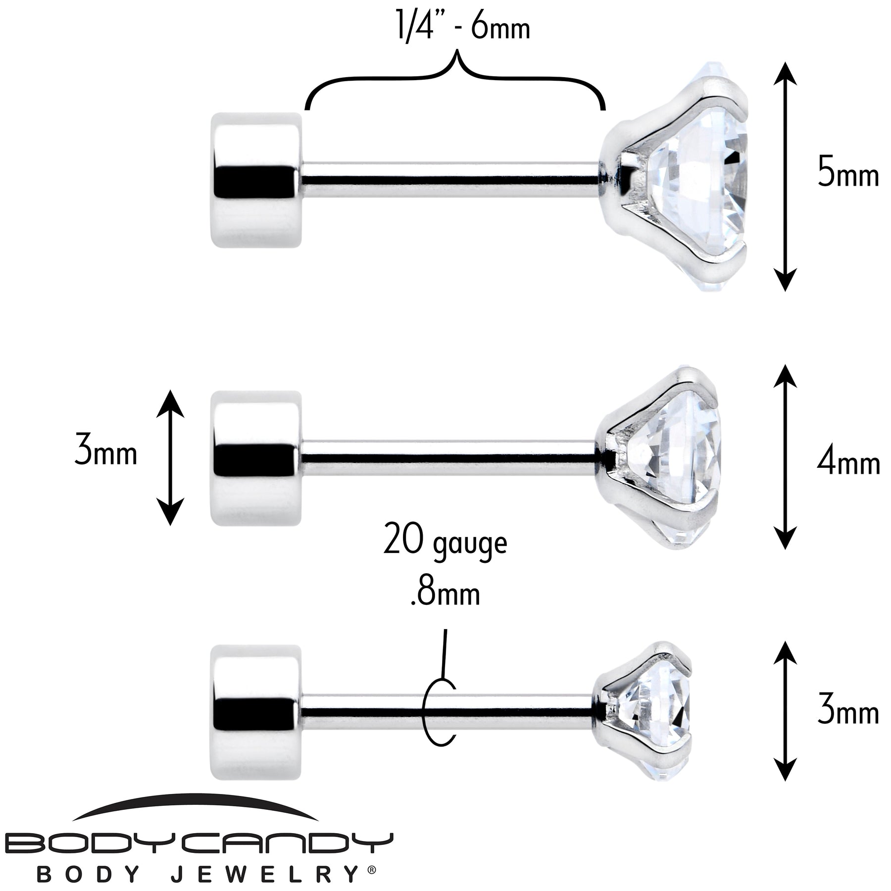 CZ Flat Back Stud Earrings - 3 Pairs