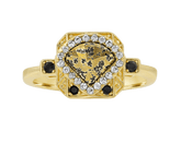 Gold Ring with Clear and Black Swarovski Crystals